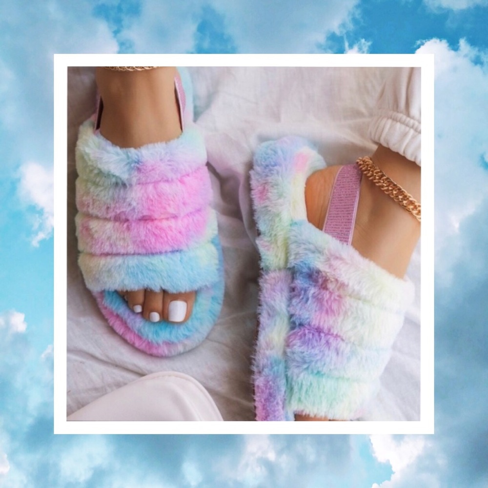 CottonCandyDreams | Fluffy Rainbow Tye-Dye Sandals